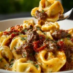 Crock Pot Cheesesteak Tortellini Recipe First Image